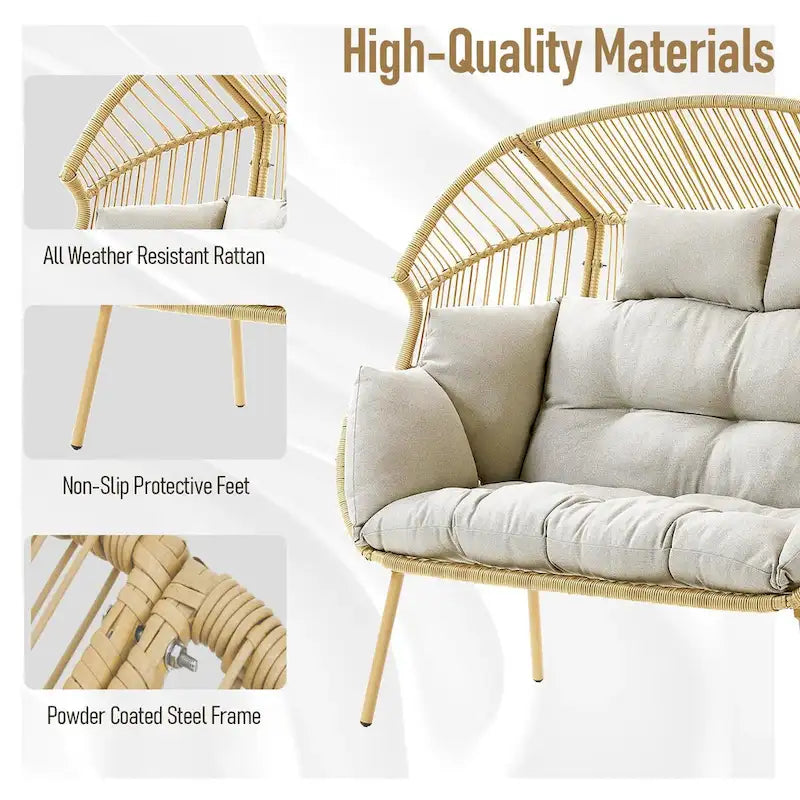 2-Seat Wicker Double Egg Chair with 2 Ottoman - Yellow