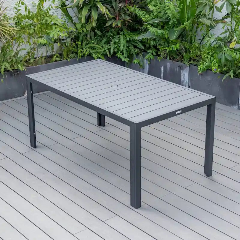 LeisureMod Chelsea 63  Rectangular Outdoor Aluminum Family Dining Table, Furniture for Patio Porch Garden Backyard