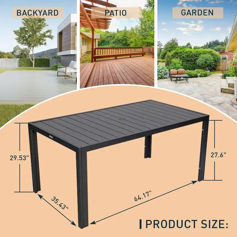 LeisureMod Chelsea 63  Rectangular Outdoor Aluminum Family Dining Table, Furniture for Patio Porch Garden Backyard