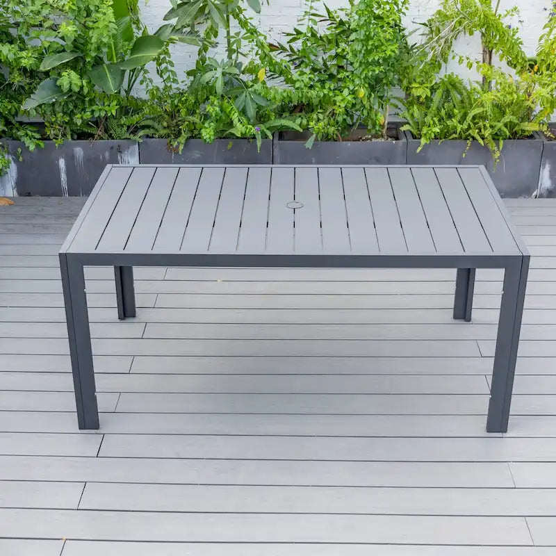 LeisureMod Chelsea 63  Rectangular Outdoor Aluminum Family Dining Table, Furniture for Patio Porch Garden Backyard