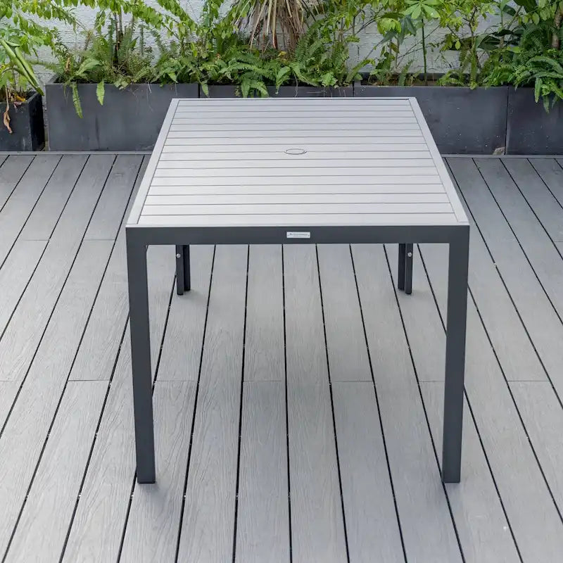 LeisureMod Chelsea 63  Rectangular Outdoor Aluminum Family Dining Table, Furniture for Patio Porch Garden Backyard