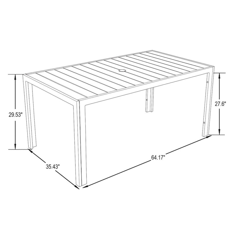LeisureMod Chelsea 63  Rectangular Outdoor Aluminum Family Dining Table, Furniture for Patio Porch Garden Backyard