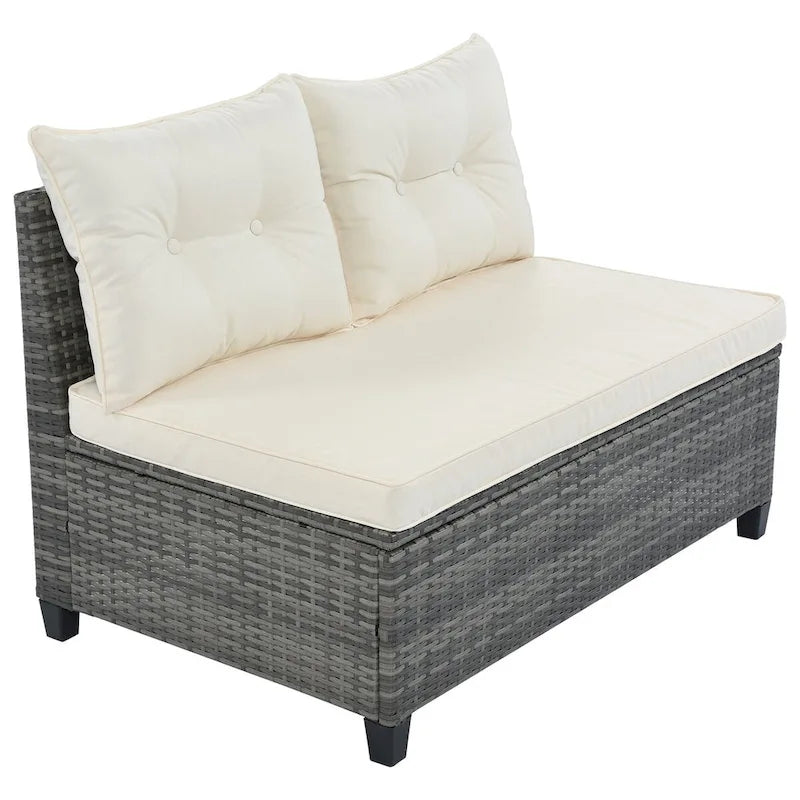 8 Pieces Outdoor Wicker Curved Patio Sectional with Rectangular Coffee Table and Movable Cushions