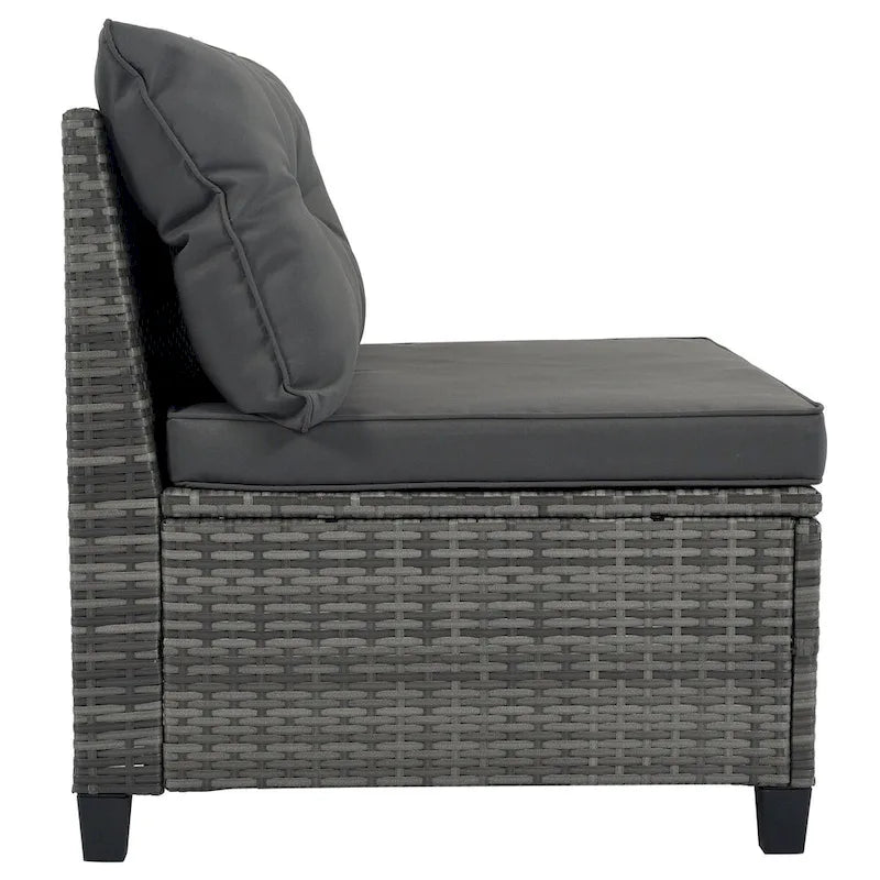 8 Pieces Outdoor Wicker Curved Patio Sectional with Rectangular Coffee Table and Movable Cushions