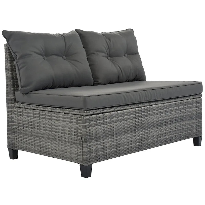 8 Pieces Outdoor Wicker Curved Patio Sectional with Rectangular Coffee Table and Movable Cushions