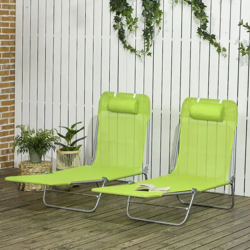 2 Piece Folding Chaise Lounge Chairs, Pool Sun Tanning Chairs, Outdoor Lounge Chairs
