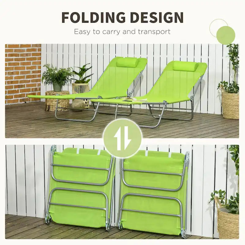 2 Piece Folding Chaise Lounge Chairs, Pool Sun Tanning Chairs, Outdoor Lounge Chairs