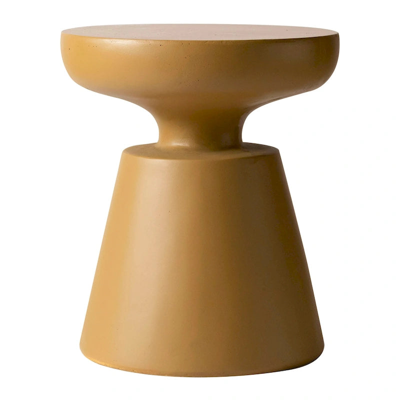 Isle Modern Round Side Table in Fiberstone for Indoor and Patio Outdoor End Table with Pedestal Base