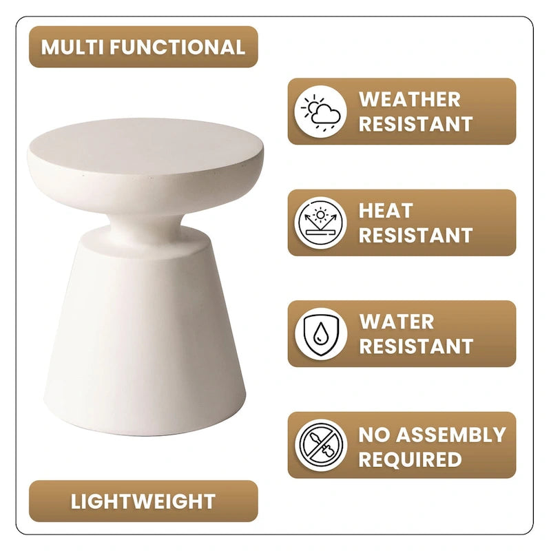 Isle Modern Round Side Table in Fiberstone for Indoor and Patio Outdoor End Table with Pedestal Base