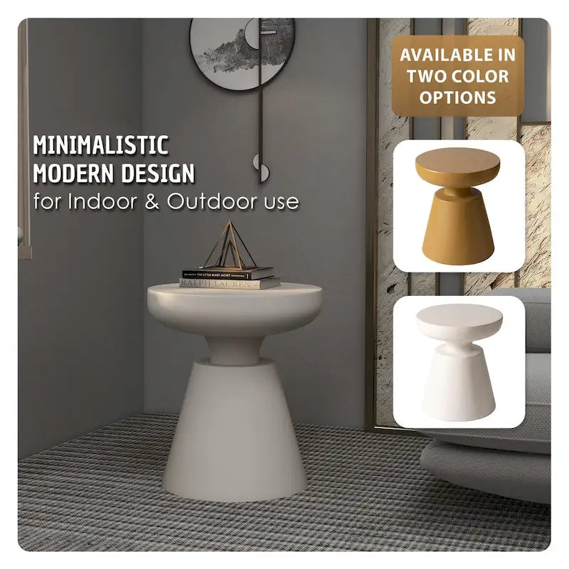 Isle Modern Round Side Table in Fiberstone for Indoor and Patio Outdoor End Table with Pedestal Base