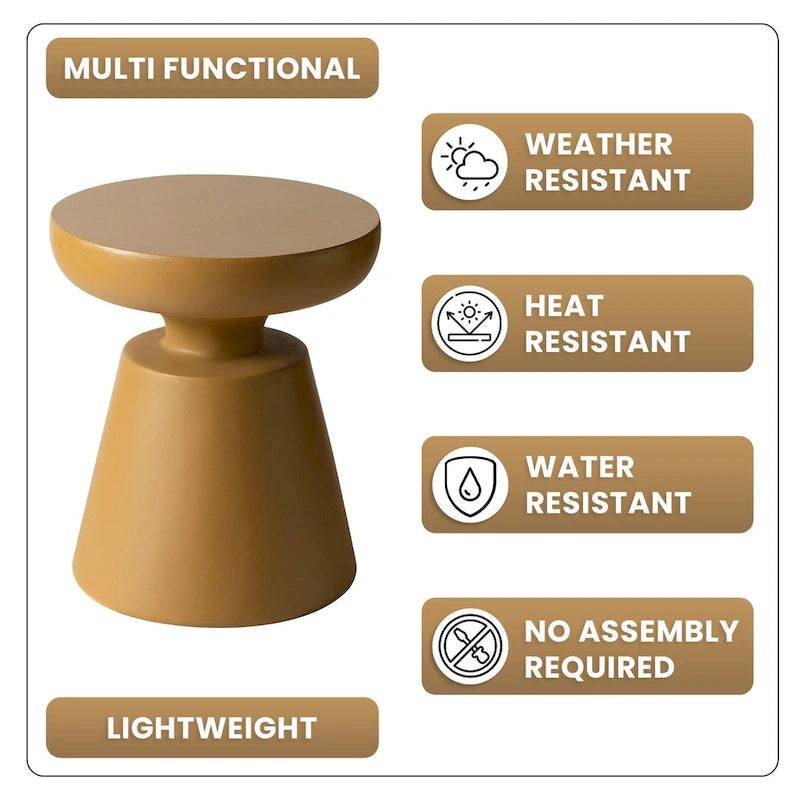 Isle Modern Round Side Table in Fiberstone for Indoor and Patio Outdoor End Table with Pedestal Base