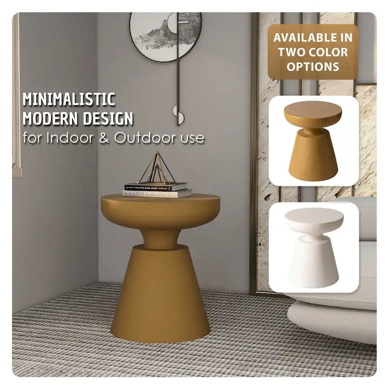 Isle Modern Round Side Table in Fiberstone for Indoor and Patio Outdoor End Table with Pedestal Base
