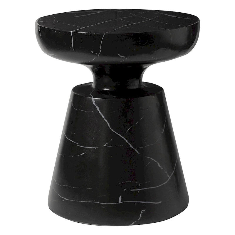 Isle Modern Round Side Table in Fiberstone for Indoor and Patio Outdoor End Table with Pedestal Base