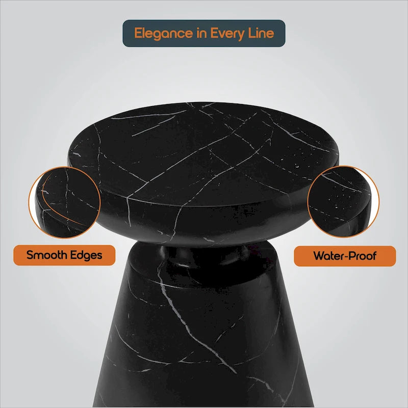 Isle Modern Round Side Table in Fiberstone for Indoor and Patio Outdoor End Table with Pedestal Base