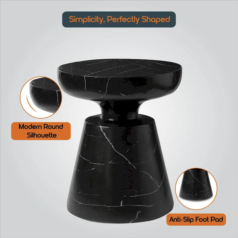 Isle Modern Round Side Table in Fiberstone for Indoor and Patio Outdoor End Table with Pedestal Base