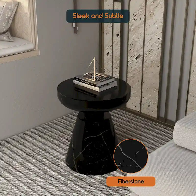 Isle Modern Round Side Table in Fiberstone for Indoor and Patio Outdoor End Table with Pedestal Base