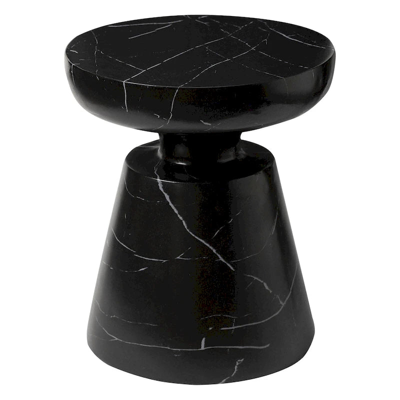Isle Modern Round Side Table in Fiberstone for Indoor and Patio Outdoor End Table with Pedestal Base