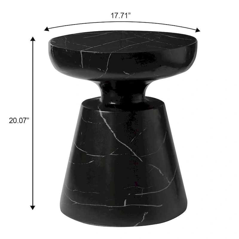 Isle Modern Round Side Table in Fiberstone for Indoor and Patio Outdoor End Table with Pedestal Base