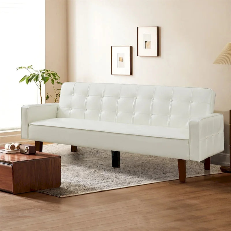 Convertible Faux Leather Futon Sofa Bed - Black, White, Brown for 2-3