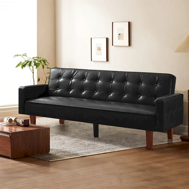 Convertible Faux Leather Futon Sofa Bed - Black, White, Brown for 2-3