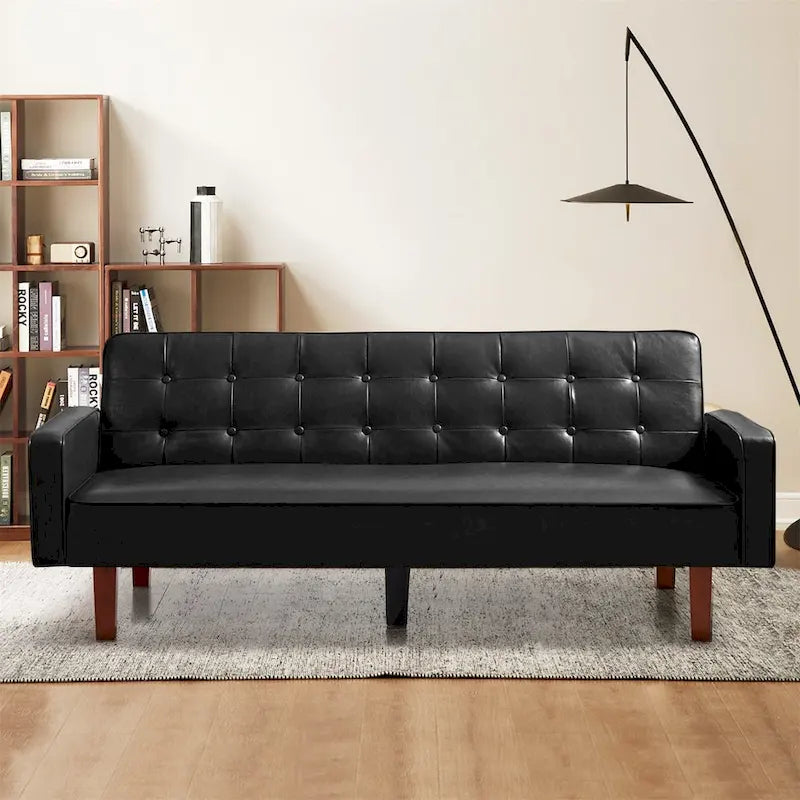 Convertible Faux Leather Futon Sofa Bed - Black, White, Brown for 2-3