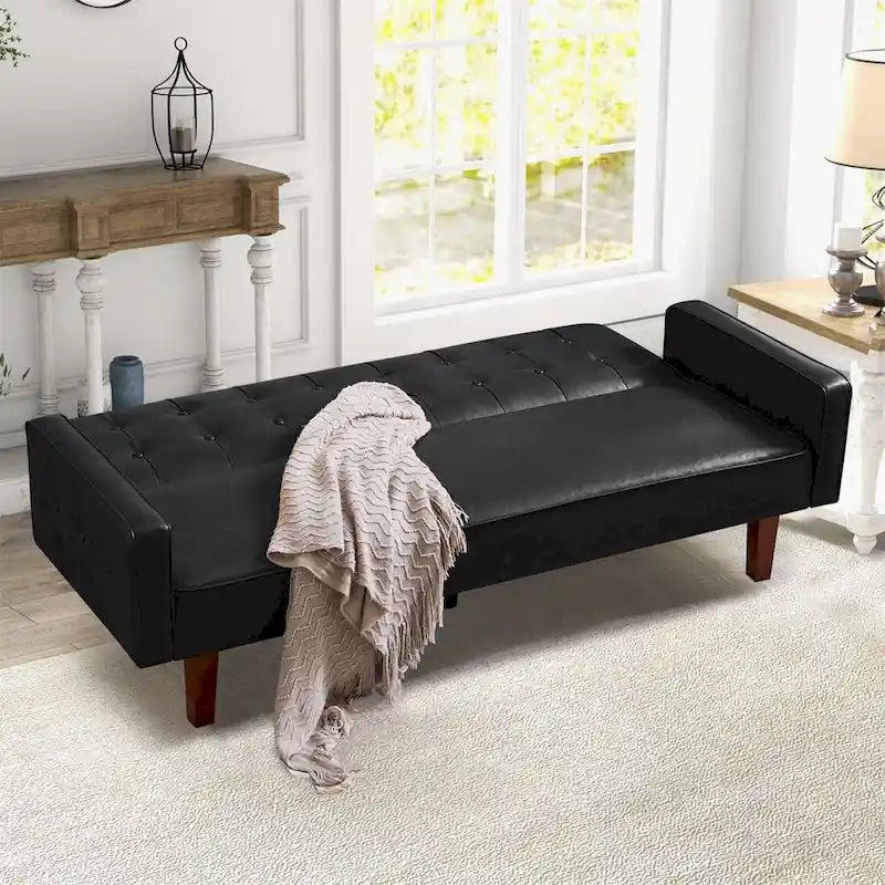 Convertible Faux Leather Futon Sofa Bed - Black, White, Brown for 2-3