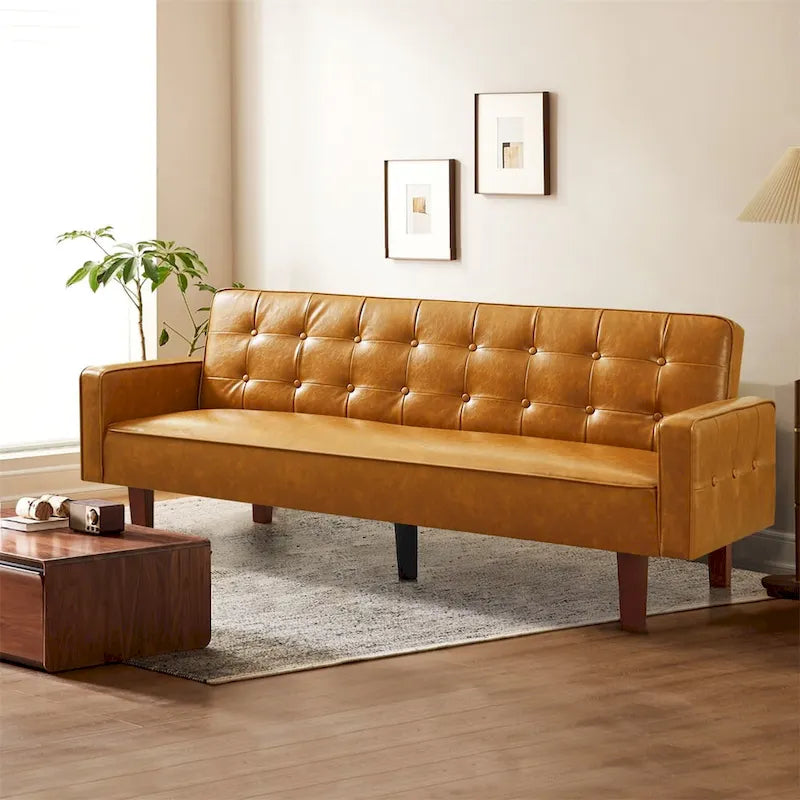 Convertible Faux Leather Futon Sofa Bed - Black, White, Brown for 2-3