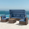 6-Piece Handwoven Rattan Wicker Outdoor Sectional Sofa Set with Cushions and Adjustable Canopy and Backrest