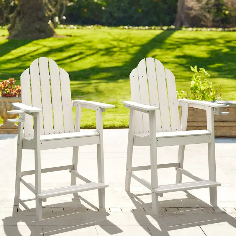 LUE BONA Plastic Tall Adirondack Chairs Patio Bar Stool,Bar Height Arm Dining Chairs for Deck, Balcony
