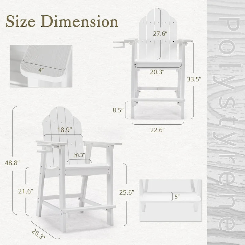 LUE BONA Plastic Tall Adirondack Chairs Patio Bar Stool,Bar Height Arm Dining Chairs for Deck, Balcony