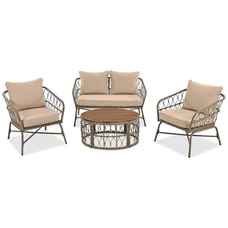 4 PCS Boho-Inspired Outdoor Patio Furniture Set for 4