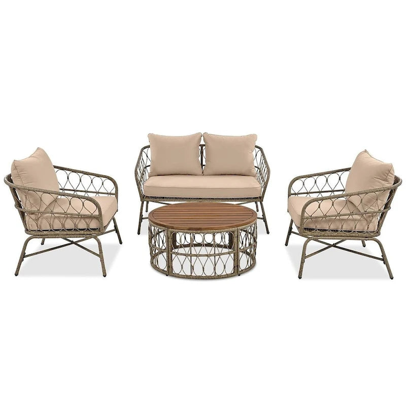 4 PCS Boho-Inspired Outdoor Patio Furniture Set for 4