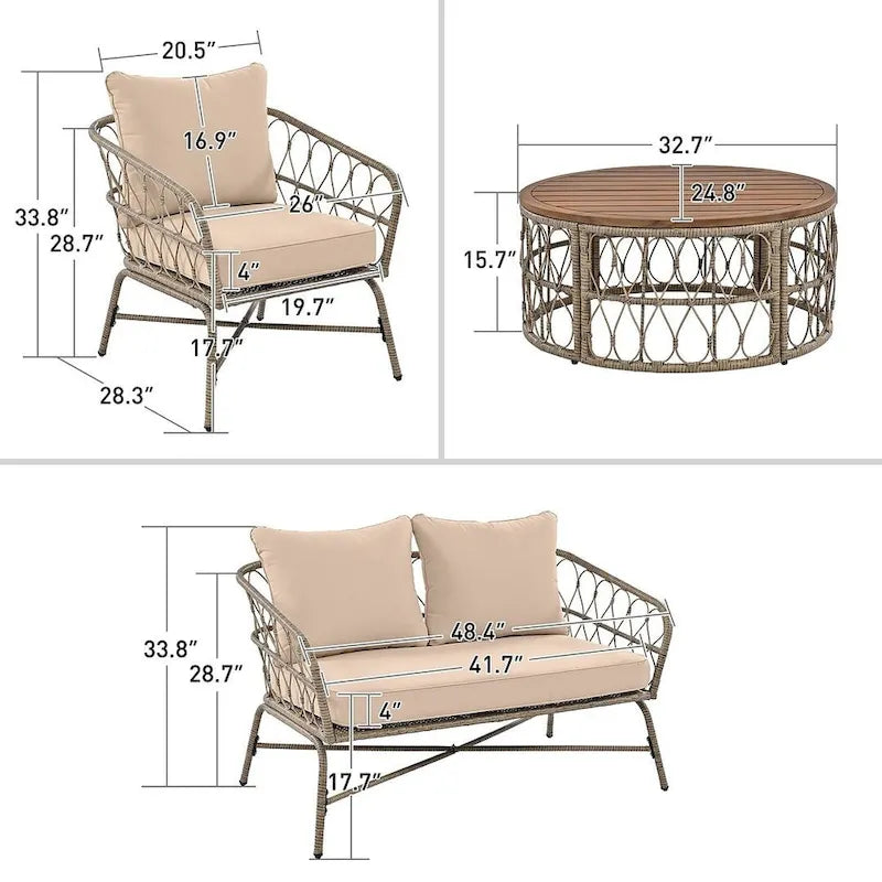 4 PCS Boho-Inspired Outdoor Patio Furniture Set for 4
