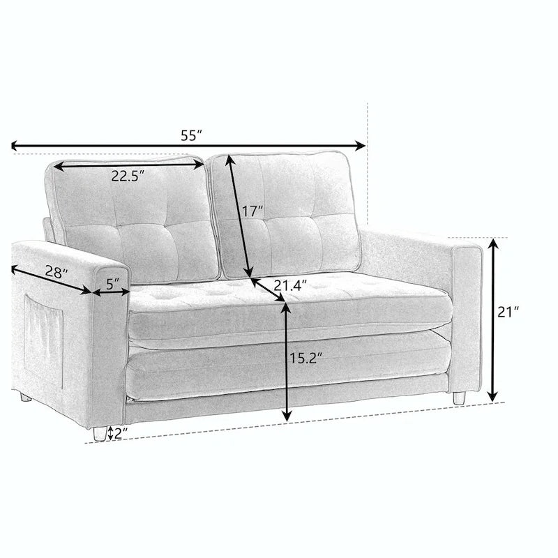 Convertible Futon Sofa Bed - Light Gray, Beige, Dark Gray