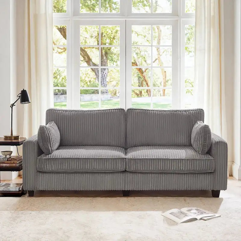 81" Modern Corduroy 3-Seater Sofa - Dark Grey, Dark Blue, Yellow, Beige for 3