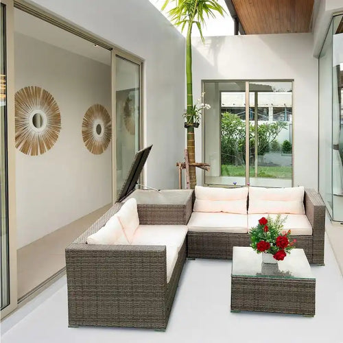4-Piece Outdoor Patio Rattan Wicker Furniture Set with Comfortable Cushions