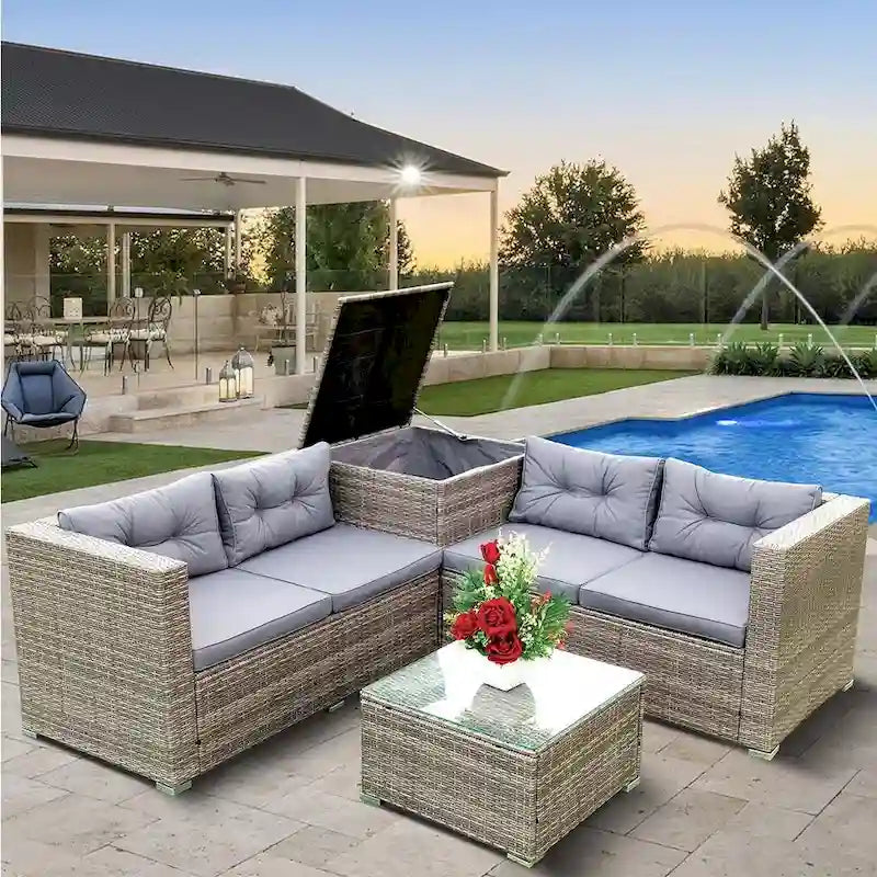 4-Piece Outdoor Patio Rattan Wicker Furniture Set with Comfortable Cushions