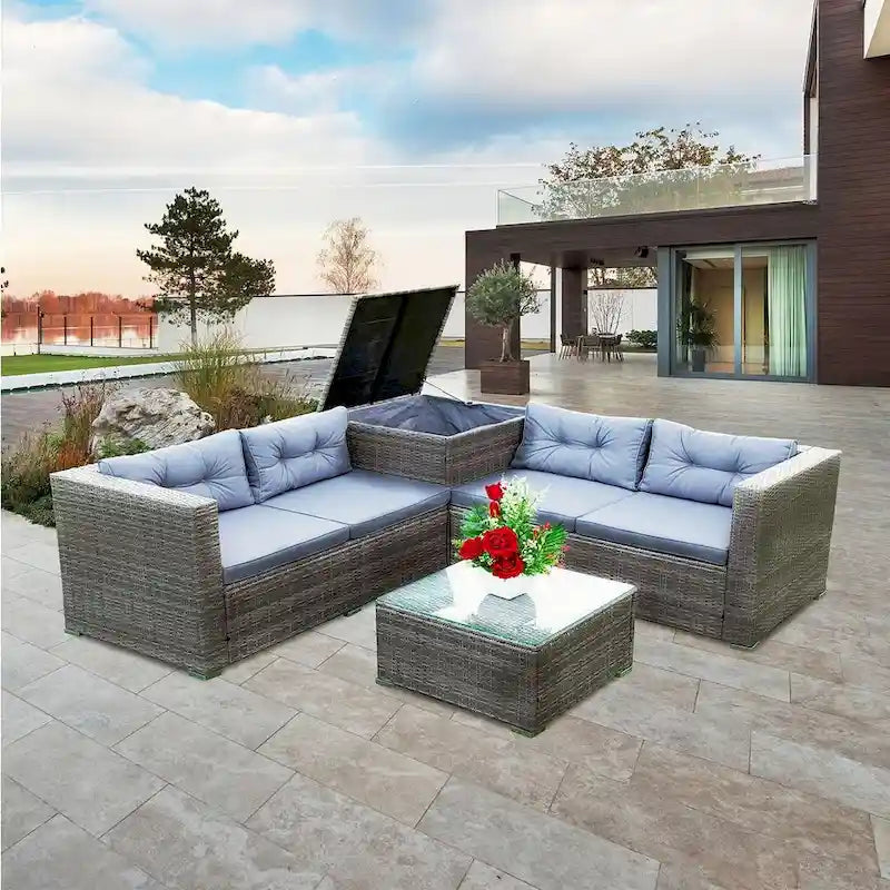 4-Piece Outdoor Patio Rattan Wicker Furniture Set with Comfortable Cushions