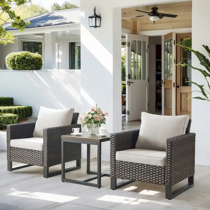 3PC PE Rattan Patio Bistro Set with Table - Brown