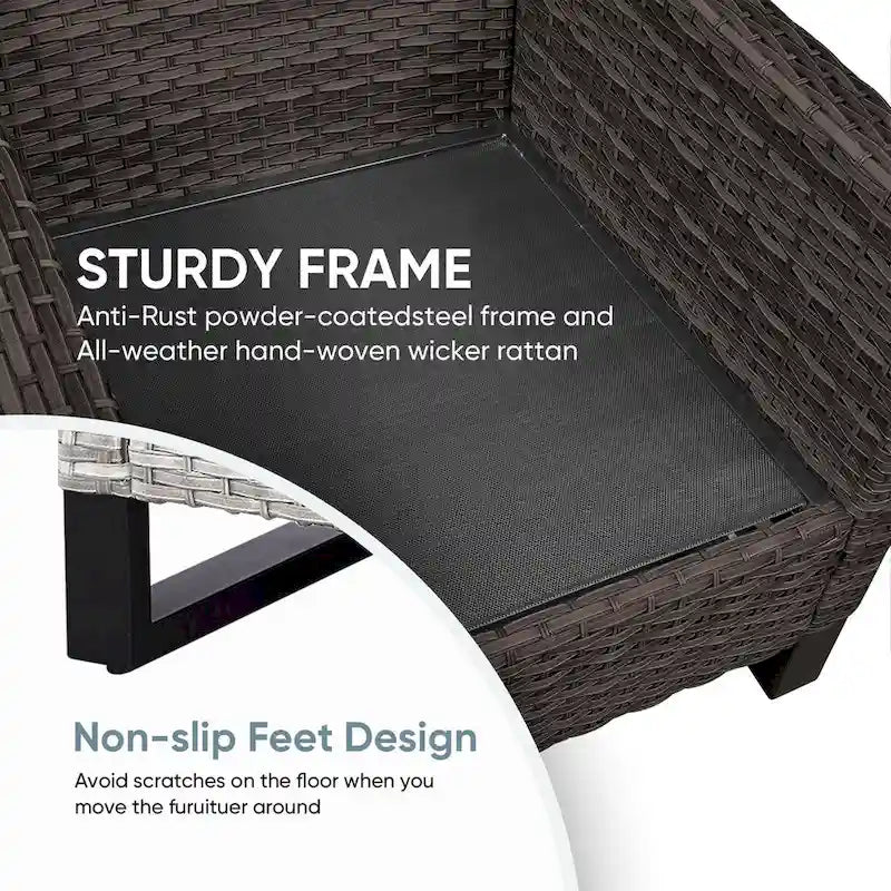 3PC PE Rattan Patio Bistro Set with Table - Brown