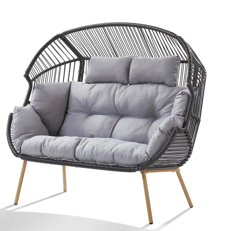 2 Person Outdoor Patio Double Egg Chair with Ottoman - Dark Grey
