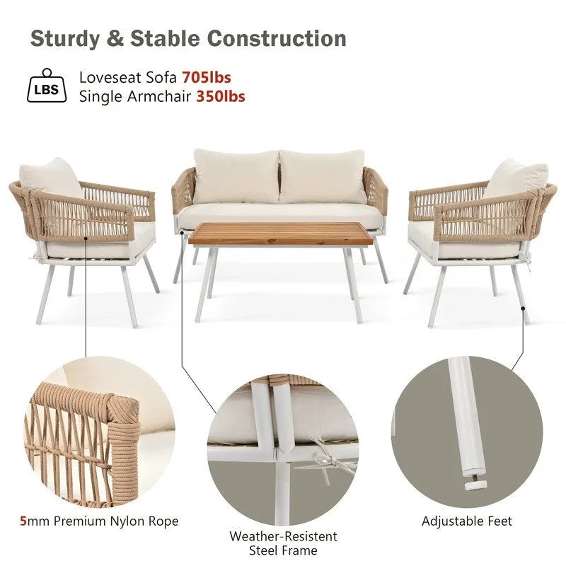 4-Piece Patio Furniture Set, Outdoor Patio Conversation Set with Cushion