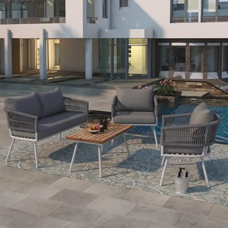 4-Piece Patio Furniture Set, Outdoor Patio Conversation Set with Cushion