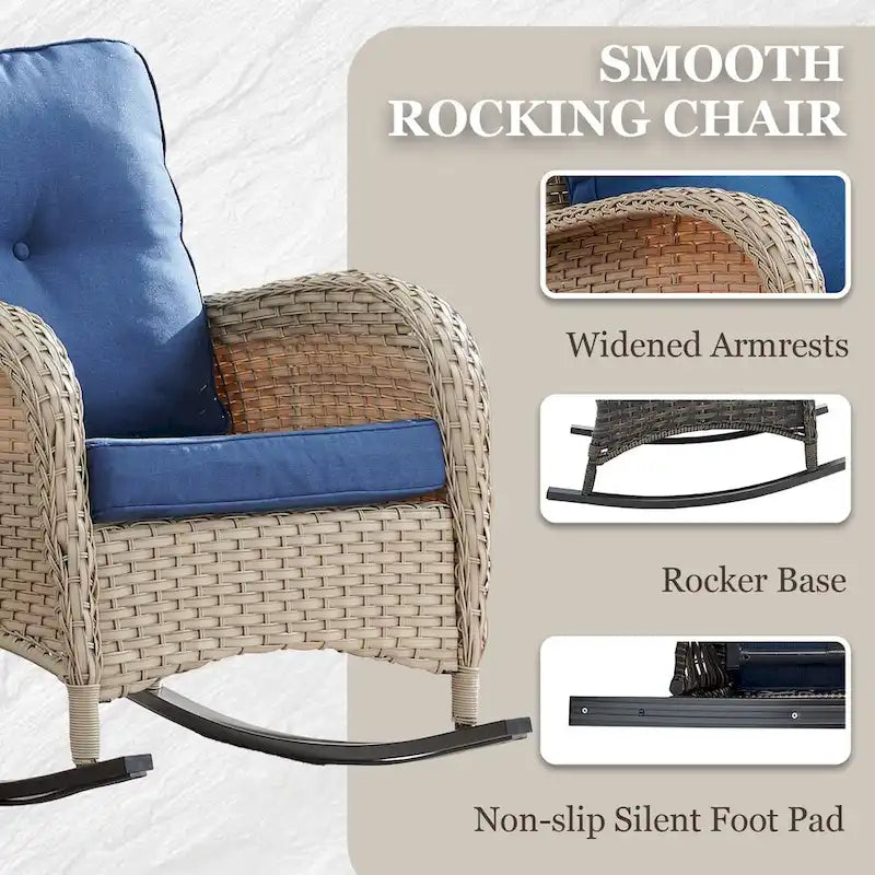 3 Pieces Patio Furniture Rocking Set - Light Beige