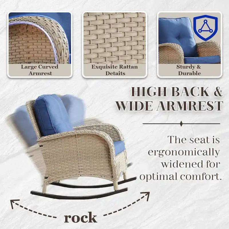 3 Pieces Patio Furniture Rocking Set - Light Beige