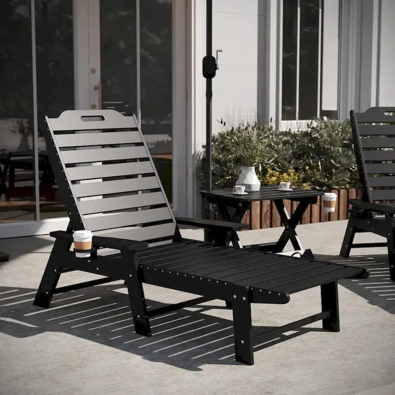 3pc Commercial Indoor/Outdoor Adirondack Set with 2 Loungers, Side Table