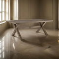 Beln 80 Inch Outdoor Dining Table, Rectangular, Aluminum Frame, Beige
