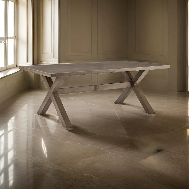 Beln 80 Inch Outdoor Dining Table, Rectangular, Aluminum Frame, Beige