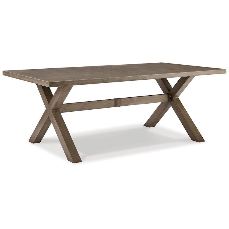 Beln 80 Inch Outdoor Dining Table, Rectangular, Aluminum Frame, Beige