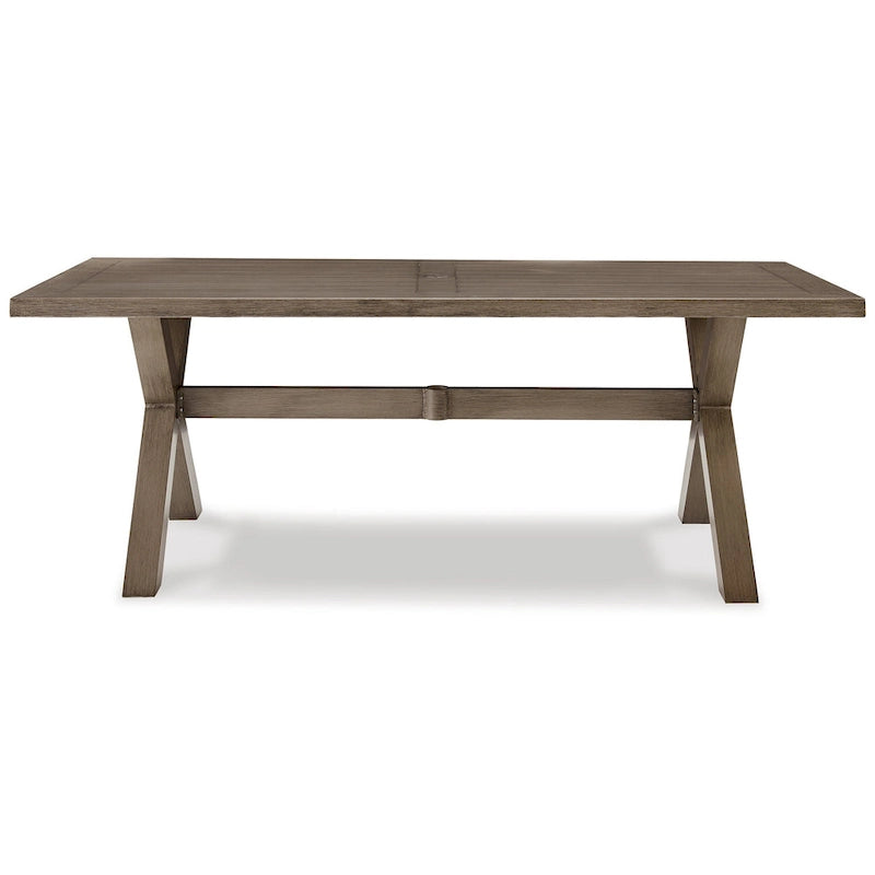 Beln 80 Inch Outdoor Dining Table, Rectangular, Aluminum Frame, Beige